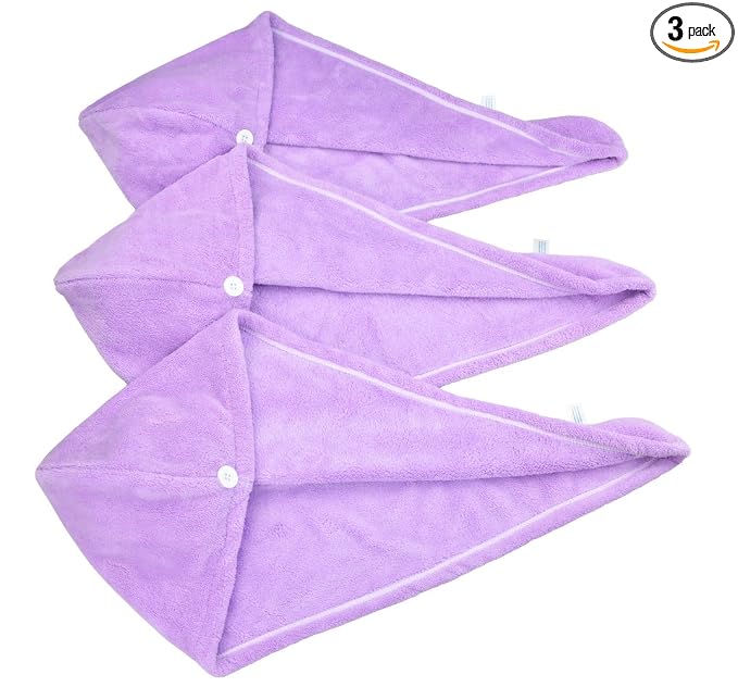 HOPESHINE Women's Soft Shower Hair Towel Twist Hair Turban Wrap Drying Cap Great Gift for Women (Purple 3-Pack)