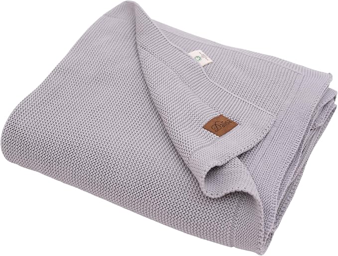 Dalisa 100% Organic Turkish Cotton Throw Blanket Harbor Mist GOTS Certified, Cozy, with Reusable Cotton Gift Bag Perfect for Couch, Bed, and Home Decor Boho Vintage Knit Alina