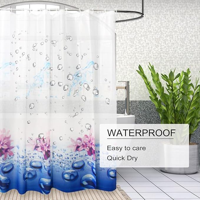 TIKABC Shower Curtain Liner, 4G PEVA Shower Liner, Plastic Waterproof Shower Curtains, 72x72 inch with Grommet Holes 3 Magnetic Weights