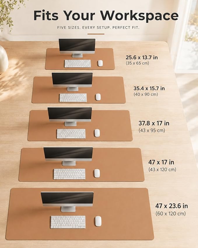 Aothia Cork Desk Mat - Dual-Sided Extra Large Desk Pad & Keyboard Mat, Long PU Leather Desk Protector, Waterproof Desktop Blotter (47" x 17", Apricot)