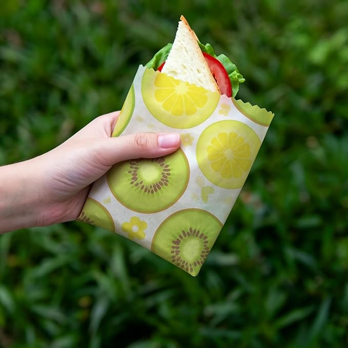 Reusable Beeswax Wraps, 9 Pack Sandwich, Bowl, Bread, Eco-Friendly, Organic, Sustainable, Zero Waste, Plastic-Free, 1XL, 3M, 5S, Fruit Pattern (Strawberry, Lemon, Kiwi, Pineapple)