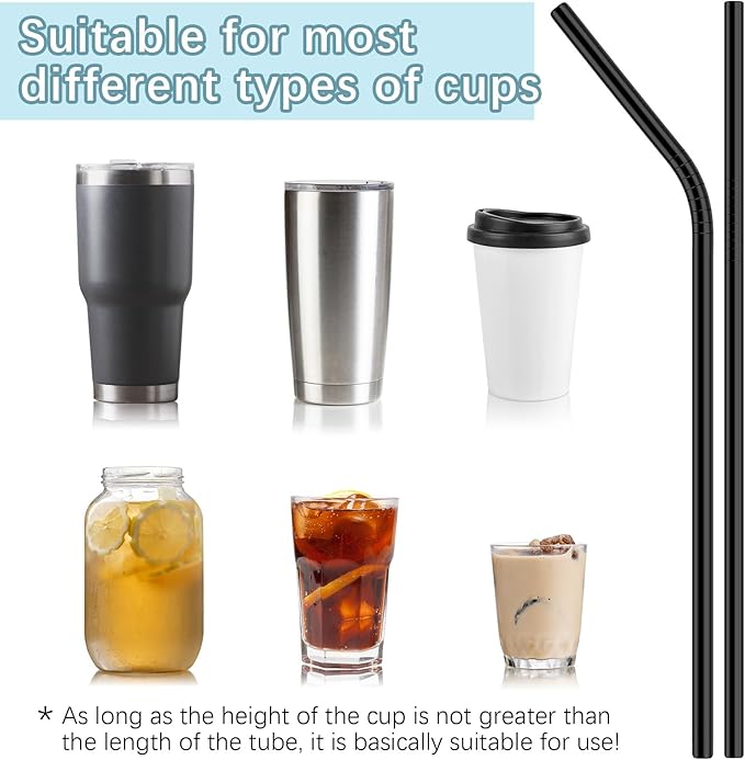 27 Pack metal straws reusable,12 Pcs Straight +12 Pcs Bent 3 Pcs Cleaning Brushes Included,stainless steel straws for 20oz and 30oz Tumblers Dishwasher Safe