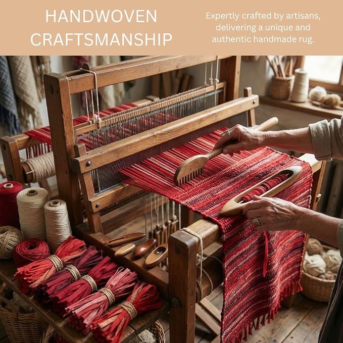 WeWove Hand Woven Chindi Rug Cotton - Boho Rustic Farmhouse Area Accent Throw Rug - Area Floor Carpet for Bedroom Living Room Kitchen Dorm Entryway Hallway - 20x32 inch Area Rug Red Multi