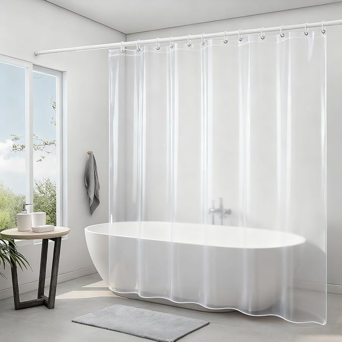 Heavy Duty Shower Curtain Liner Clear - PEVA Waterproof Shower Curtain with Rustproof Grommets with 12 Plastic Hooks - 72x72in 8G
