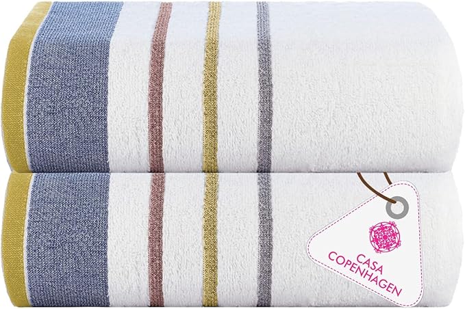 CASA COPENHAGEN White Bay 2Pcs 100% Egyptian Cotton Large Designer Bathsheet Towels Gift Set- Grey - Charcoal, 600GSM, 35"x70" 2Bath Sheet Towels for Bathroom (Gift Set for Women & Men)