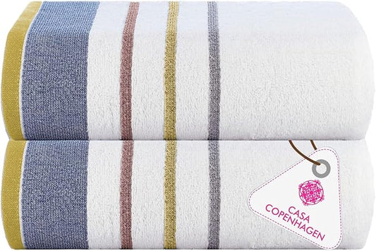 CASA COPENHAGEN White Bay 2Pcs 100% Egyptian Cotton Large Designer Bathsheet Towels Gift Set- Grey - Charcoal, 600GSM, 35"x70" 2Bath Sheet Towels for Bathroom (Gift Set for Women & Men)