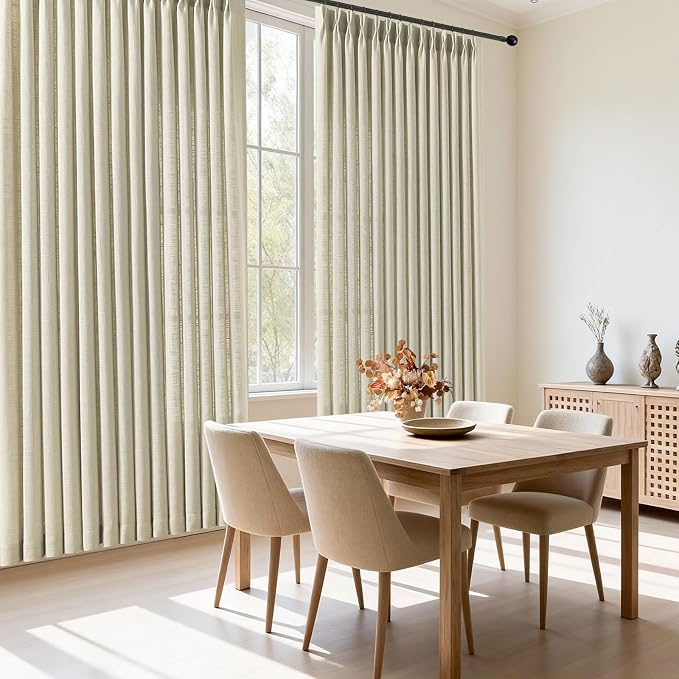 IVAPUPU Linen Pinch Pleated Curtains 96 Inches Long for Living Room, Semi Sheer Privacy Linen Blend Curtain Memory Trained Back Tab Pleat Drapes with Rings for Bedroom Dining Room, 2 Panels, W40xL96