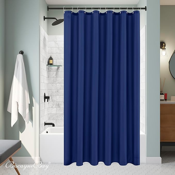 Biscaynebay Extra Long Fabric Shower Curtain Liner 72" Width by 84" Length, Navy Water Resistant Bathroom Curtains, Rust Resistant Grommets Weighted Bottom Hem Machine Washable