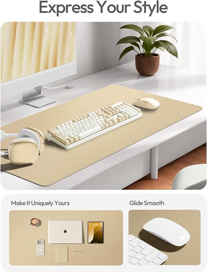 YSAGi Leather Desk Pad Protector, Office Desk Mat, Large Mouse Pad, Non-Slip PU Leather Desk Blotter, Laptop Desk Pad, Waterproof Desk Writing Pad for Office and Home (Gold, 31.5" x 15.8")