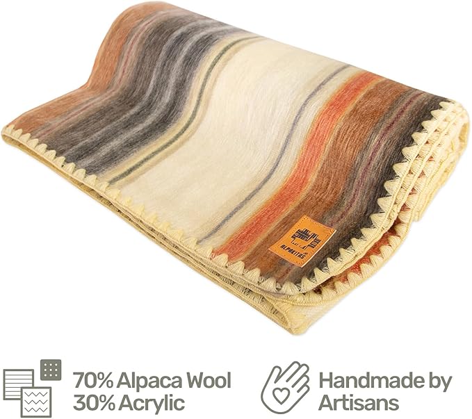 ALPAKITAS Alpaca Wool Blanket - Throw Size Bed Blanket - Alpaca Throw Blanket - Best Gift & Warm Blanket, Lightweight, Couch Blanket or Camp - Outdoor Blanket - 64 x 45 Inches (Light Brown)