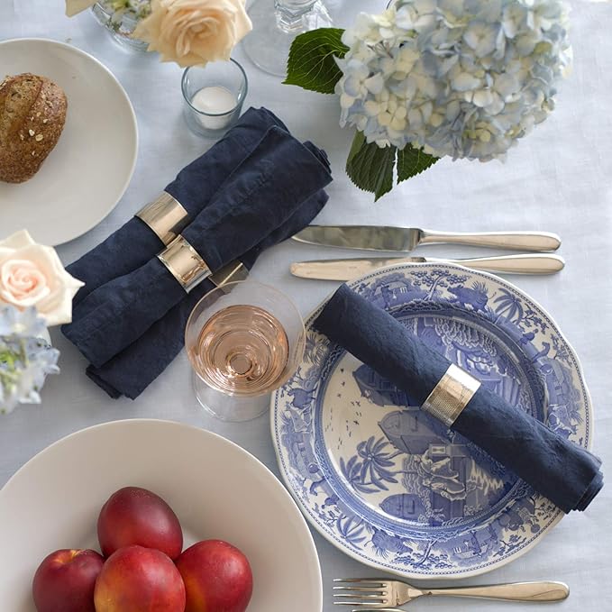 Huddleson Navy Blue Linen Napkin 20x20 (Set of Four) Luxury Italian Linen Napkin Sewn in US