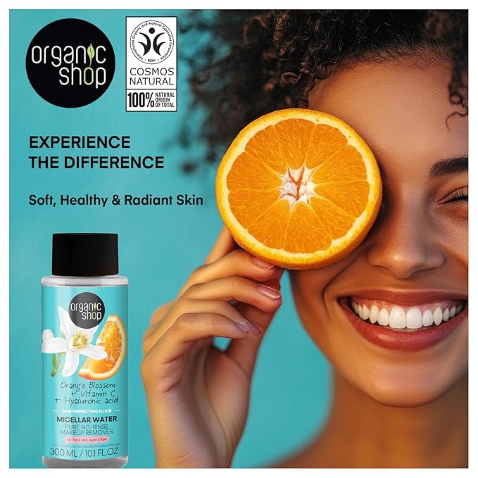 Organic Shop Micellar Water with Hyaluronic Acid & Vitamin C, Pure No-Rinse, Natural Hydrating Facial Cleanser - Organic Makeup Remover, For All Skin Types, Vegan, Cruelty Free. 300 ml