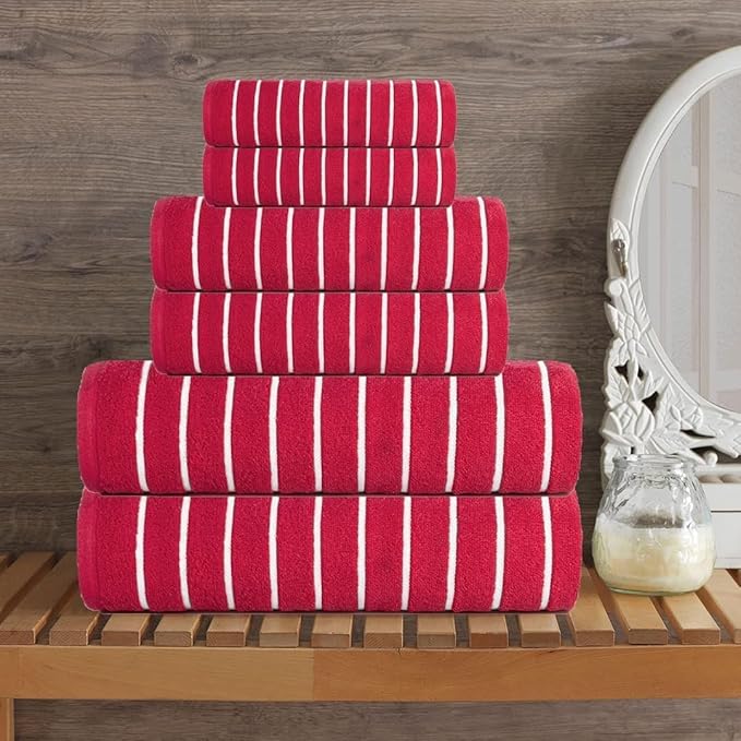 CASA COPENHAGEN Ecstatic 6Pcs 100% Egyptian Cotton Large Designer Towels Gift Set- Coral, 600GSM, 2Bath 2Hand 2Washcloths, Bath Towels for Bathroom Set for Women & Men
