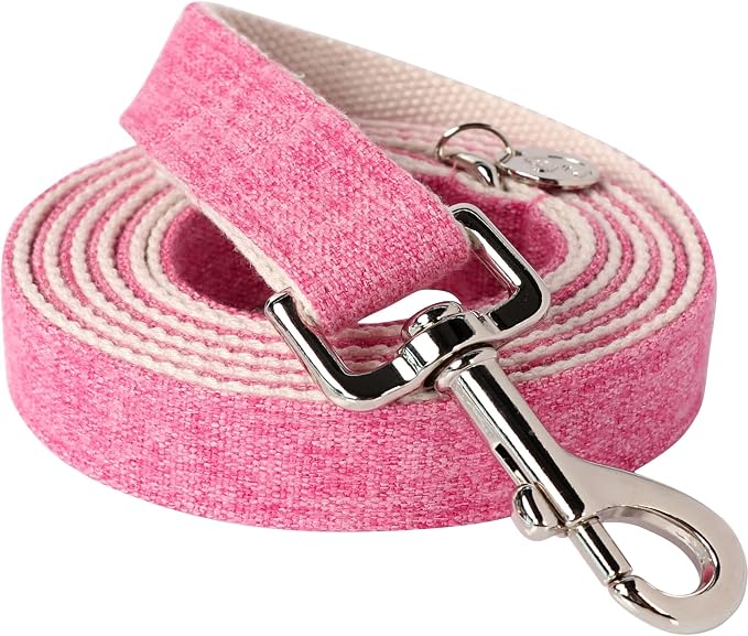 DOGWONG Cotton Hemp Dog Collar, Heavy-Duty Pink Dog Collar Durable Soft Natural Fabric Pet Dog Collar Cute Wedding Puppy Necklace for Small Medium Large Dog