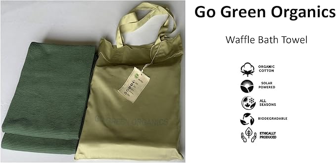 Waffle Bath Towel Pack of 2, 30.5x58 INCHES, 100% Organic Cotton, GOTS Certified (Forest Green) Super ABSORBANT & Quick Dry, NO SOFTENERS, Environment Friendly
