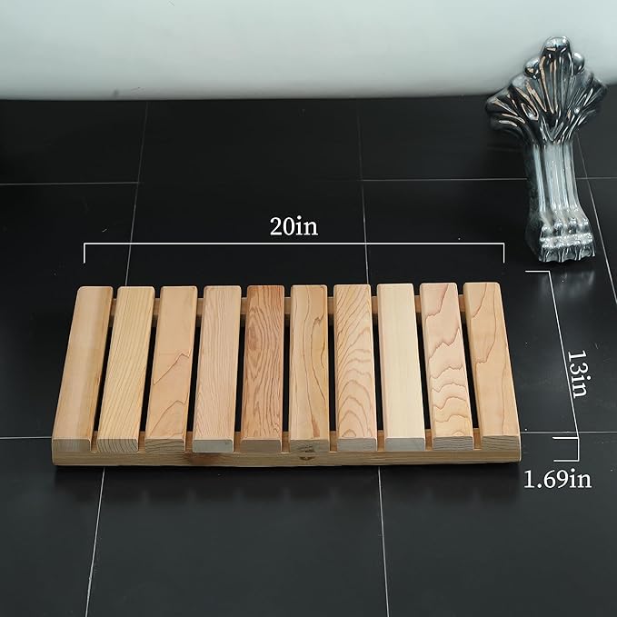 bingaai Cedar Wood Shower Mat, Cedar Wooden Bath Mats, Small Wood Bath Mat 20 x 13 in, Shower Stall Mat Non-Slip for Bathroom Bathtub Spa Sauna Garden Home, Wooden Floor Mat for Indoor and Outdoor