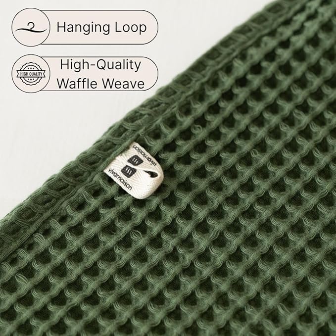Premium Waffle Hand Towels Pack of 4 Extra Large 20x35 inch - 100% Turkish Cotton, Waffle Weave, Quick Dry, Lint Free, Super Absorbent Hand Bath Towel (Dark Green, Set of 4 Hand Towels)
