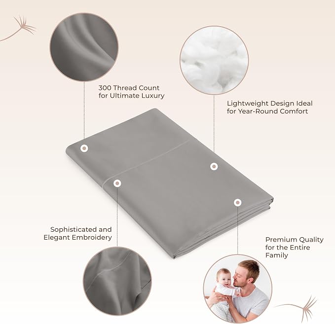 Certified Organic Twin Flat Sheet Only - 100% Organic Cotton Top Sheet with Luxurious Soft and Breathable 300 Thread Count Sateen Weave Finish - GOTS & Fairtrade Certified (Stone, Twin)
