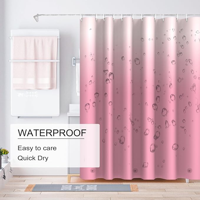TIKABC Shower Curtain Liner, 4G PEVA Shower Liner, Plastic Waterproof Shower Curtains, with Grommet Holes and 3 Magnetic Weights(Gradient Pink)