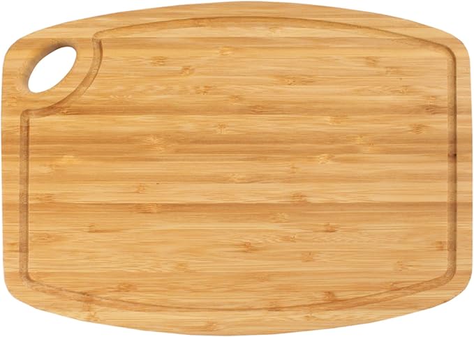 BambooMN Natural Bamboo Cutting Board w/Juice Groove and Hanging Hole - 11.75" x 8.63" x 0.75" - Vertical Cut - 100 Pieces