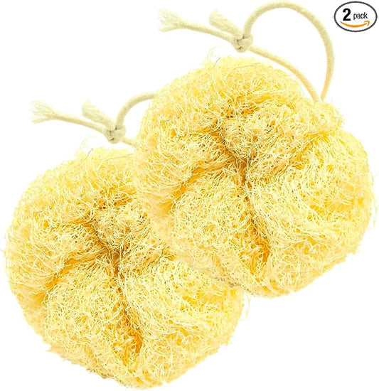Natural Loofah Body Scrubber 2-Pack, Plant-Based Exfoliating Shower Sponge Luffa for Men & Women, Eco-Friendly & Dye-Free, Fits All Hand Sizes [Must SOAK to Soften]