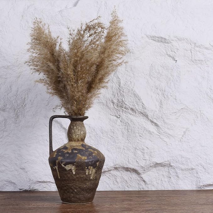 Wabi Sabi Rusty Vintage Vase, 9.8" Tall Wabi Sabi Decor Rustic Farmhouse Pottery Vase for Centerpiece, Textured Pottery Flower Vases for Home Decorative, Table, Living Room, Bedroom, Bathroom, Kitchen