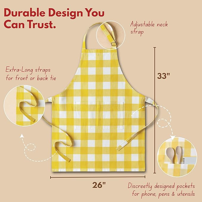 Native Fab Kitchen Apron 2 Pack - 100% Cotton Adjustable, Durable Apron with Pockets, Perfect for Cooking, Baking, Grilling
