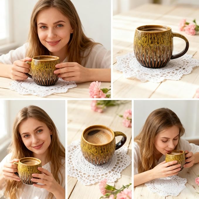 20oz Large Coffee Mug - Unique Handcrafted Look Ceramic Cup, Large Tea Mug, Microwave & Dishwasher Safe (yellow)