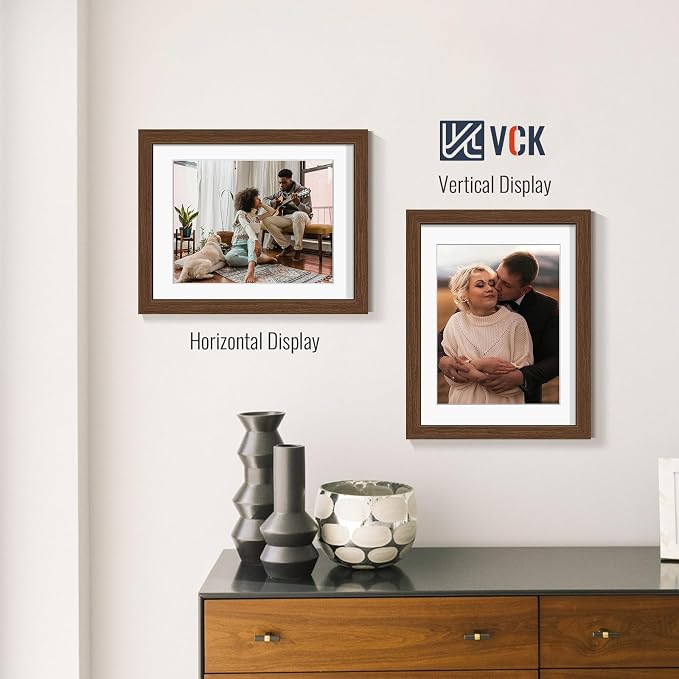 VCK 11x14 Picture Frames Brown 3 Pack, Wide Border Wood, Tempered Glass, Display 8.5x11 Photo with Mat or 11 x 14 without, for Home, Office, Gallery, Woodgrain Series, Wall Hanging