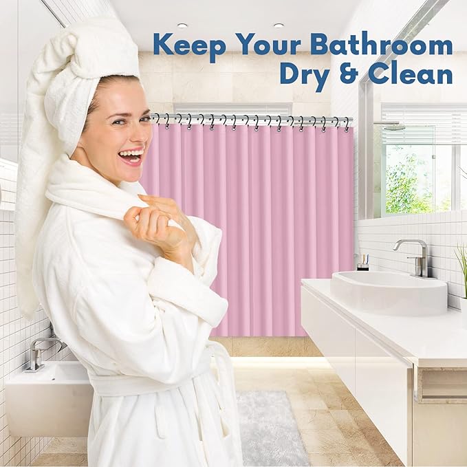 No Smell Shower Curtain Liner 72x72 Pink - PEVA Plastic Shower Curtain for Bathroom, PVC-Free Waterproof Pink Shower Liner with Metal Grommets and Magnet-Weighted Bottom Hem - Washable Liner
