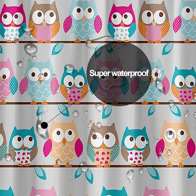 Plastic Shower Liner - Premium PEVA 4G Shower Curtain Liner with Rustproof Grommets and 3 Weighted Magnets, Waterproof Shower Curtain for Bathroom… (Owl, 72”*72”)
