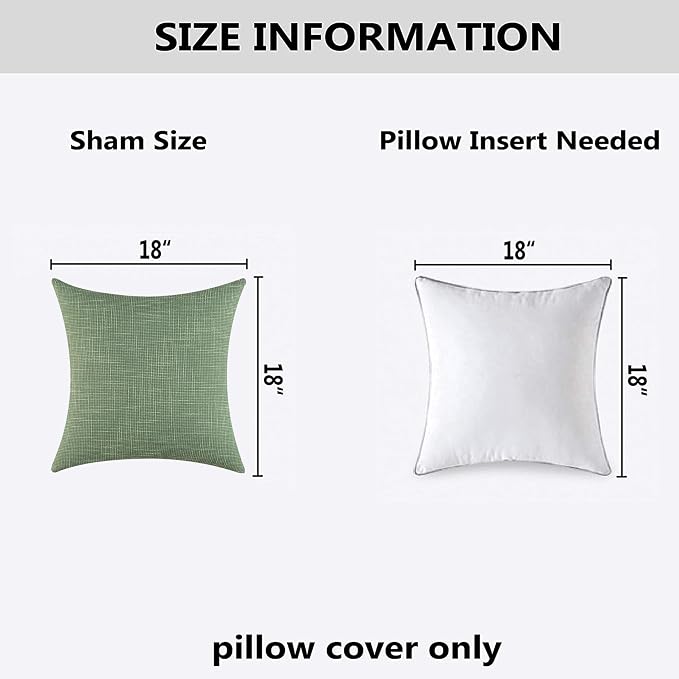 Kevin Textile Set of 2 Sage Green Pillow Covers 18 x 18 Inch Spring Farmhouse Boho Decorative Throw Pillow Covers Linen Cushion Covers for Sofa Couch Décor