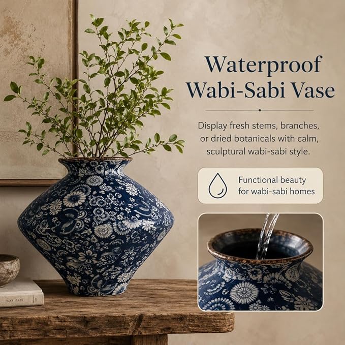 Wabi Sabi Rusty Vintage Vase, 11.4" Tall Wabi Sabi Decor Rustic Farmhouse Pottery Vase for Centerpiece, Textured Pottery Flower Vases for Home Decor, Table, Living Room, Bathroom, Kitchen (11.4 in)