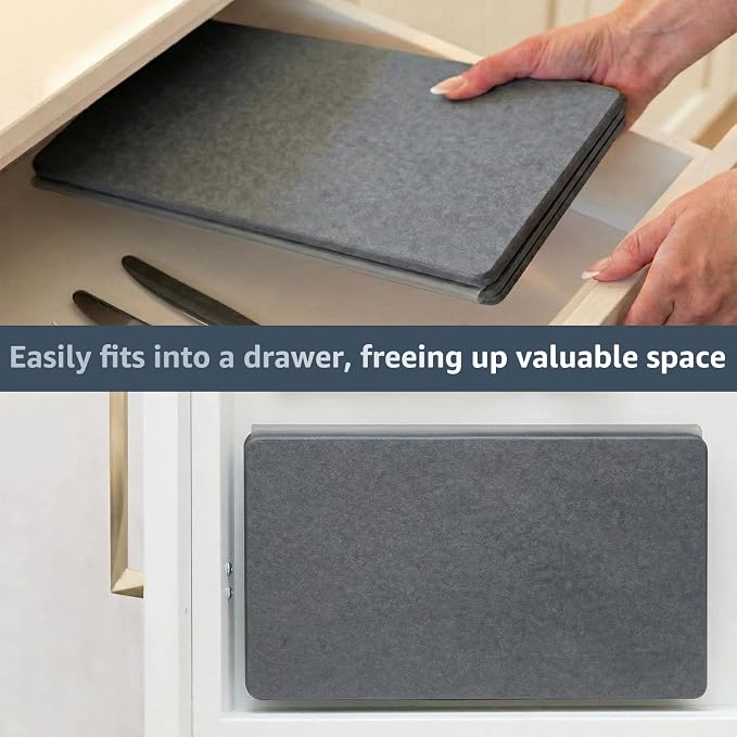 Sisher Large Stone Dish Drying Mat For Kitchen Counter,Quick Dry Diatomaceous Earth Drying,Water Absorbing,Easy To Store,Foldable For Dish Racks, Bottles, Cups, And Cutlery.(24" × 16" Dark Gray)