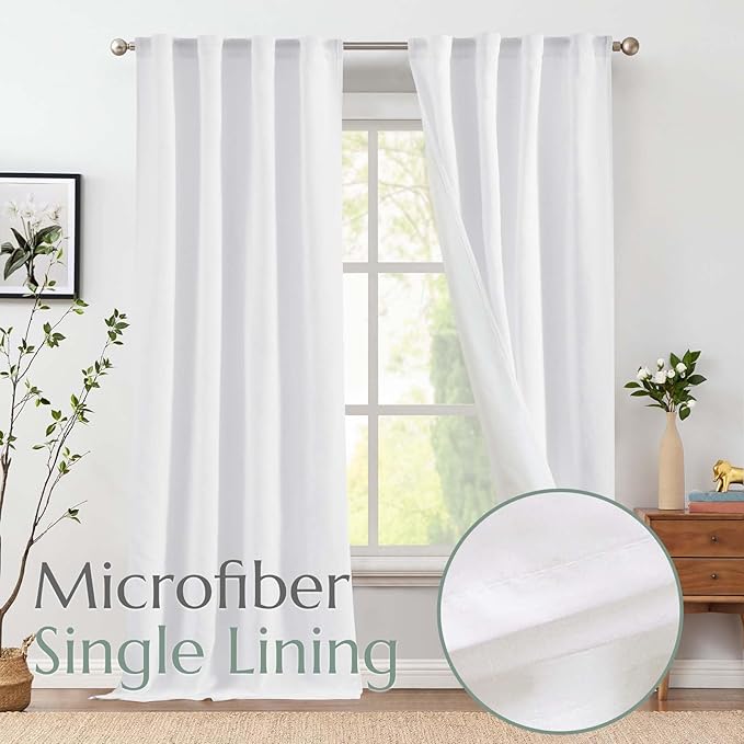 jinchan White Linen Curtains with Privacy Lining 96 inch Lined Curtains for Closet Door Small Window Living Room Bathroom Neutral Farmhouse Cottage Core Light Filtering Rod Pocket Back Tab 2 Panels