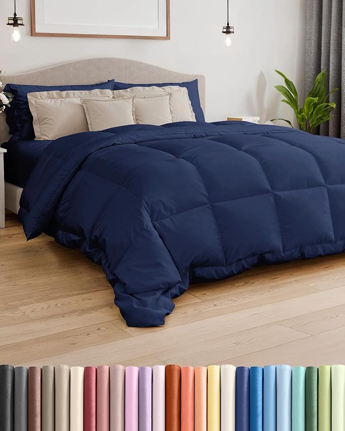 Full Size, Navy Blue Alternative Down Comforter - Warm, Lightweight & Breathable Hotel Quality Bedding Set for Men, Women, Kids & Teens - All Season Oversized Cooling Microfiber Duvet Insert Comforter