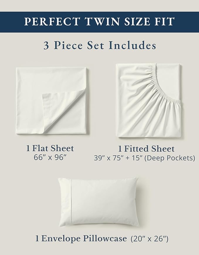 LANE LINEN Twin Bed Sheets, 100% Organic Cotton Sheets Twin Size, 3Pc Twin Bed Sheet, Hotel Quality Bed Sheet Set, Bedding Sheet & Pillowcases, Deep Pockets Upto 15" - Glacier Grey