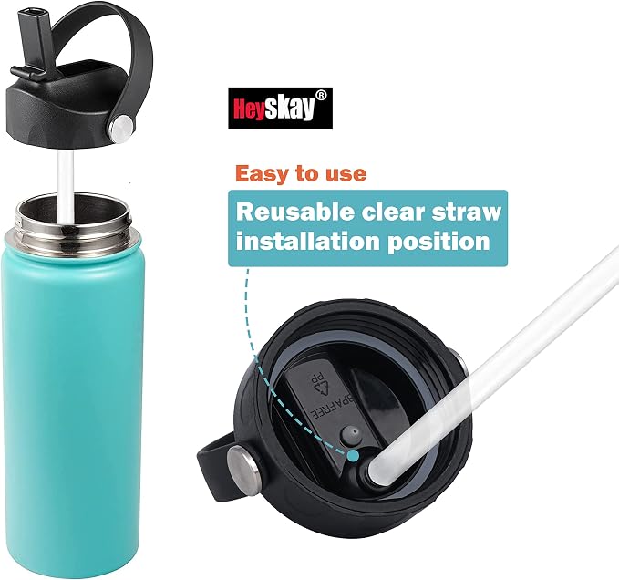 HEYSKAY Reusable Drinking Straw Compatible with Hydro Flask 18-64oz Wide Mouth Water Bottle with 2 Straw Brushes, 6 Pcs Replacement Clear Tritan Straws for Other Brand Wide Mouth Sport Water Bottle