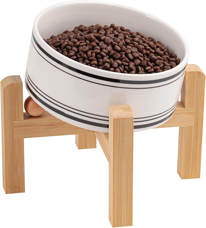 Elevated/Raised 15°Tilted Anti Slip Ceramic Dog Bowl for Small/Medium Breeds,Slanted Bulldog Big Face Pet Food Water Feeding Dish with Stand for Cats and Dogs (3.6 Cups/28 OZ) Black Striation