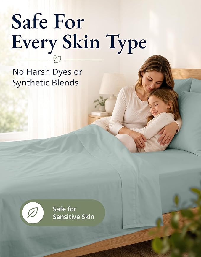 LANE LINEN 100% Organic Cotton Fitted Sheet Full Size Set (No Flat Sheet) - Soft & Breathable Percale Weave Fitted Sheet Set With Snug Fit Pillowcase - 15'' Deep Pocket - GOTS Certified - French Blue