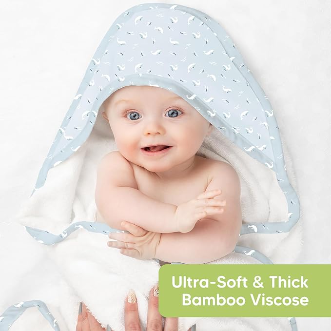 KeaBabies Baby Hooded Towel and Baby Hair Brush and Comb Set for Newborn - Viscose from Bamboo Baby Towel Organic Towel, Wooden Baby Hair Brush Set with Soft Goat Bristle