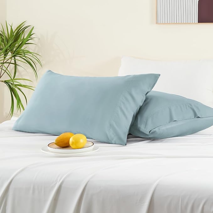 BEDELITE Pillow Cases Queen Size Set of 2, Rayon Derived from Bamboo, Cooling Pillow Cases for Hot Sleepers & Night Sweats, Breathable and Silky Soft Envelope Pillowcases(Haze Blue, 20"x30")