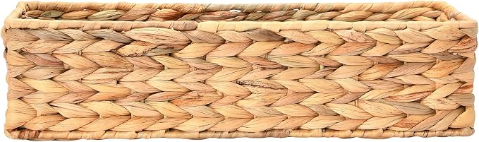 Household Essentials Water Hyacinth Rectangular Storage Basket with Handwoven Fibers and Iron Frame, Natural Finish