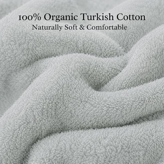 Maisonette Elegance 100% Organic Cotton Turkish Bathroom Towels Set, Ideal Quick Dry Luxury Washcloths, Hand & Large Luxury Bath Towels for Shower (6 Pack), Light Gray (Shore)