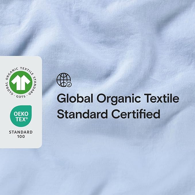 SIJO Premium Stone Washed Organic French Linen Duvet Cover, GOTS Certified Organic, Small Batch Sourced from Normandy, Best Cooling Linen Sheet Award by Sleep Foundation (Sky, Full/Queen)