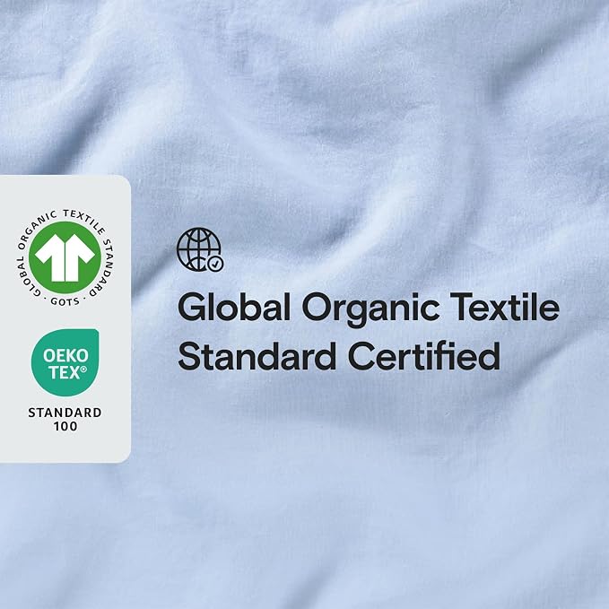 Sijo Stone Washed Organic French Linen Bed Sheet Set, GOTS Certified Organic, Best Cooling Linen Sheet Award by Sleep Foundation, 3 Piece - 2 Pillowcases and 1 Fitted Sheet (Sky, Full)
