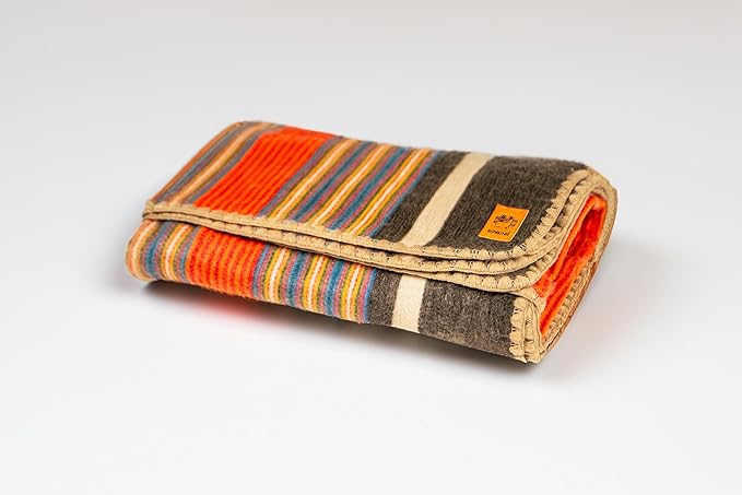 ALPAKITAS Alpaca Wool Blanket - Throw Bed Blanket - Alpaca Throw Blanket - Best Gift & Warm Blanket, Lightweight, Couch Blanket or Camp - Outdoor Blanket - 64 x 45 Inches (Orange & Blue)