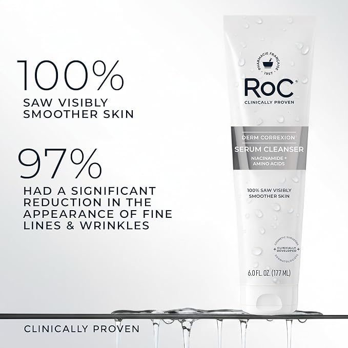 RoC Retinol Correxion Deep Wrinkle Serum Facial Cleanser with Niacinamide for Anti-Aging & Fine Lines, Makeup Remover, Ophthalmologist Tested Skin Care, 6 oz