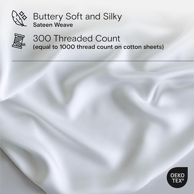 DOZ Sheet Set, 100% Viscose derived from Bamboo, Organically Grown, Buttery Soft, Cooling Sheets, High GSM, Deep Pockets - 4 Piece - 2 Pillowcases 1 Fitted Sheet 1 Top Sheet (Snow, Full)