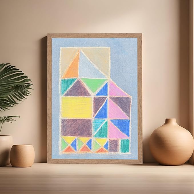 Monem Art Colorful Abstract House Painting Print - Bright Geometric Modern Art Poster - Wall Decor for Living Room, Bedroom or Office - 16x20 Beige Framed Wall Art by Renee Stramel